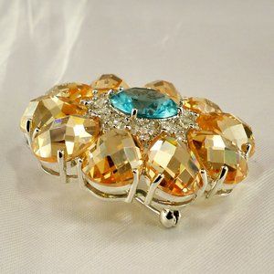 NEW Vintage Charles Winston Champagne Crystles, Blue Cubic Zirconias 925 Brooch
